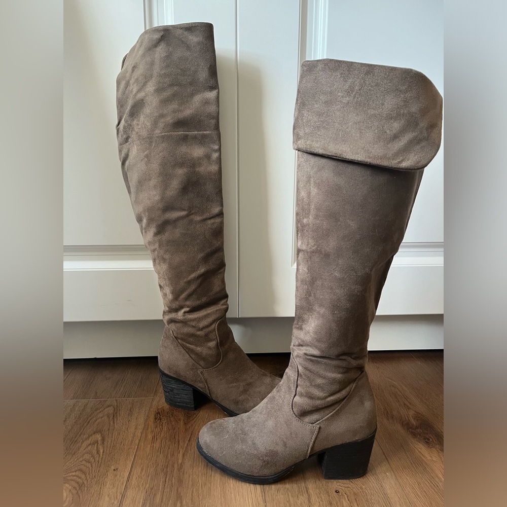 Tan knee-high boots